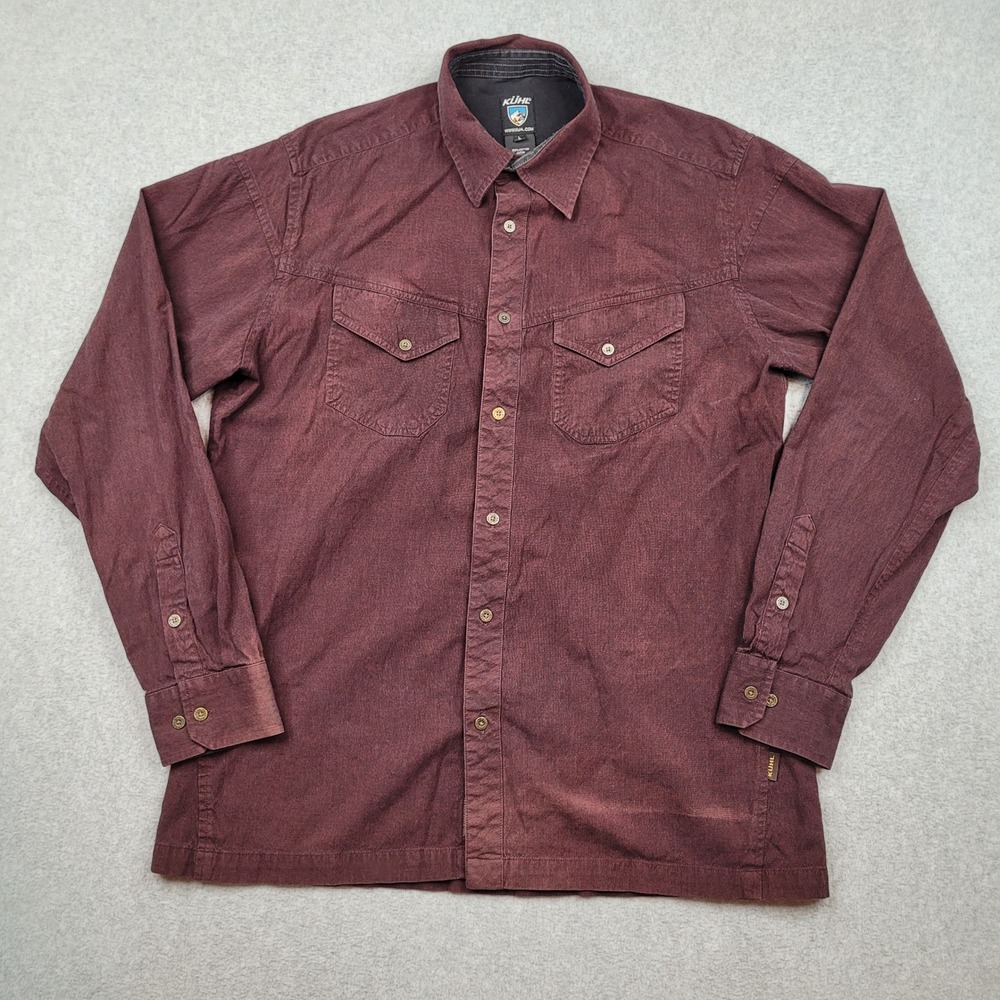 Kuhl Button Up Shirt Mens Large Burgundy Cotton Long Sleeve Outdoor Casual